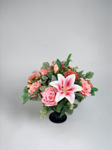 Pink Lily Rose Arrangement Faux Flowers 14 Inch Centerpiece TCT Crafts