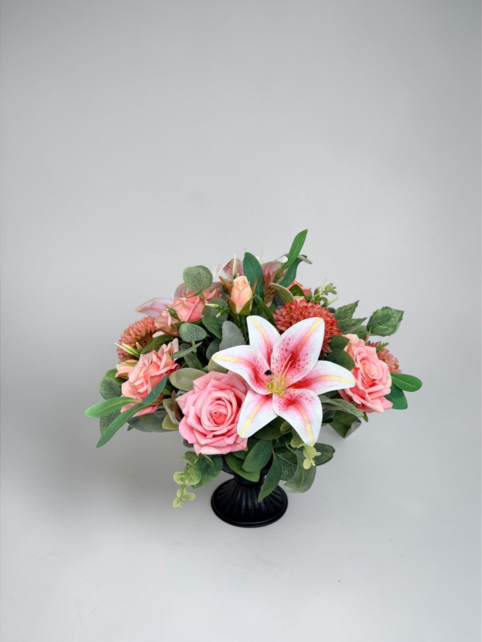 Pink Lily Rose Arrangement Faux Flowers 14 Inch Centerpiece TCT Crafts