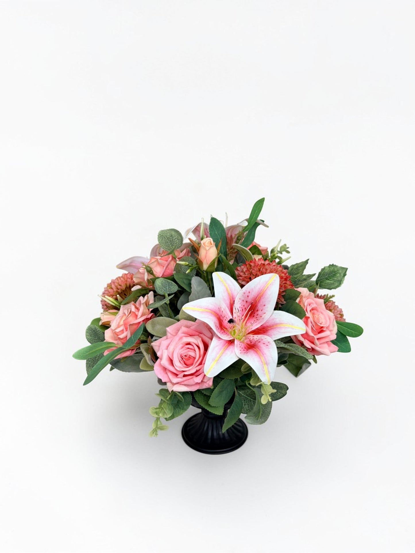 Pink Lily Rose Arrangement Faux Flowers 14 Inch Centerpiece TCT Crafts