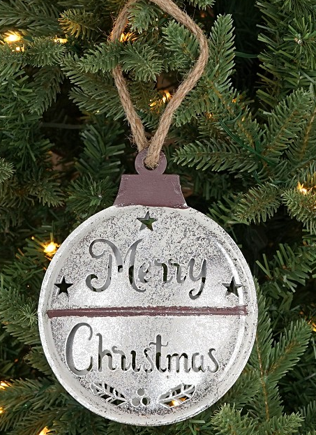 White Distressed Metal Merry Christmas Ornament-M32552 Impressive Enterprises, Inc.