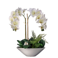 Load image into Gallery viewer, 20&quot; Artificial Phalaenopsis Orchid Arrangement | Faux White Orchid in Ceramic Bowl