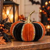 Black Orange Velvet Jeweled Pumpkin 6"-MTH13223 Regency