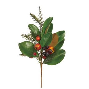Magnolia Leaf Pomegranate Pine Spray | Woodlands Christmas Foliage Stem | 20" Spray-PM3582 Select Artificials