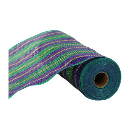 Mardi Gras Deco Mesh Roll – 10.25"x10yd Metallic Foil Purple Green Gold Craig Bachman