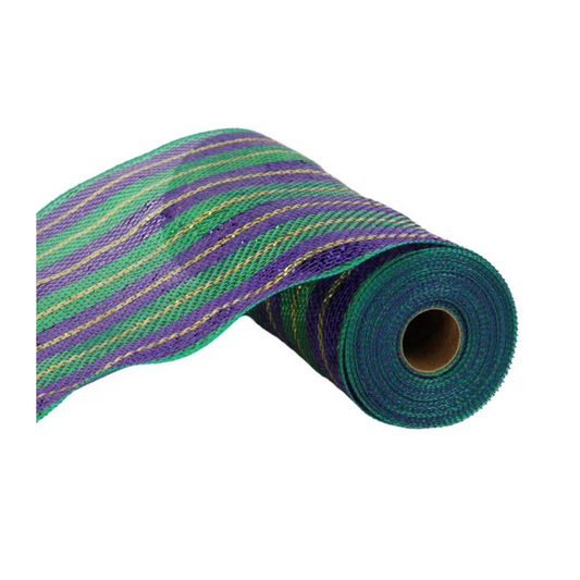 Mardi Gras Deco Mesh Roll – 10.25"x10yd Metallic Foil Purple Green Gold Craig Bachman
