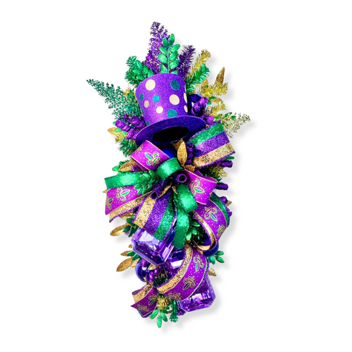 Mardi Gras Front Door Swag - Colorful Porch Decor- Festive Home Decor - NOLA Inspired Wreath - Extravagant Mardi Gras Decoration