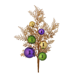 15" Glitter Ball Spray in Purple, Green, and Gold | Mardi Gras Christmas Decor | Festive Holiday Pick -MTX74448-PUGG