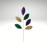 27" Mardi Gras Glitter Magnolia Leaf Spray – Purple, Green, Gold Foil Stem-HG3330 Craig Bachman