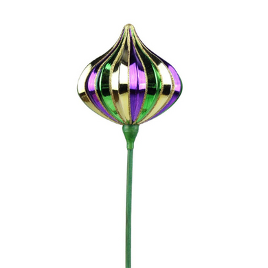 Mardi Gras Ribbed Onion Ornament Pick, 100MM Purple Green Gold Decor, 24