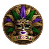 Mardi Gras Mask Sign | Gilded Metal Wall Decor | 12" Round Sign-MD1761 Craig Bachman