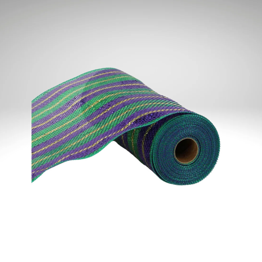 Mardi Gras Deco Mesh Roll – 10.25"x10yd Metallic Foil Purple Green Gold Craig Bachman