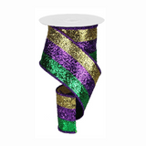 4"x10yd Mardi Gras 3-In-1 Large Glitter Tinsel Wired Ribbon – Purple, Green, Gold | TCT Crafts I RG8986AP Craig Bachman