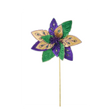 Vibrant Mardi Gras Poinsettia Flower Stem in Green, Purple & Gold - 22"L Decorative Supply-HG3266 Craig Bachman