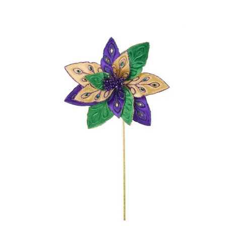 Vibrant Mardi Gras Poinsettia Flower Stem in Green, Purple & Gold - 22"L Decorative Supply-HG3266 Craig Bachman