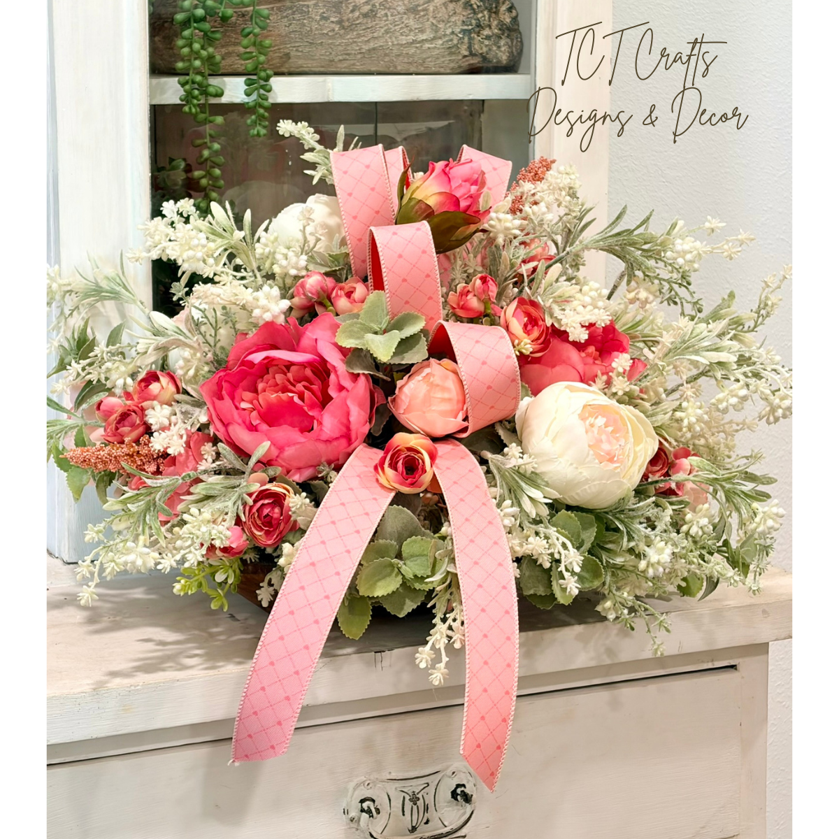 Pink Rose and Peony Artificial Floral Arrangement TCT Crafts