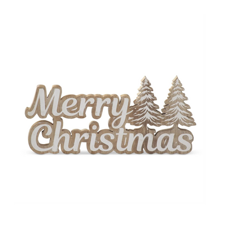 MERRY CHRISTMAS Cutout with Christmas Trees | Freestanding Holiday Tabletop Sign | 14.75"-56782A K & K Interiors