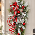 Snowy Cedar Christmas Door Swag with Red Ornaments & Burlap Ribbon-2210 TCT Crafts