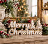 MERRY CHRISTMAS Cutout with Christmas Trees | Freestanding Holiday Tabletop Sign | 14.75"-56782A K & K Interiors