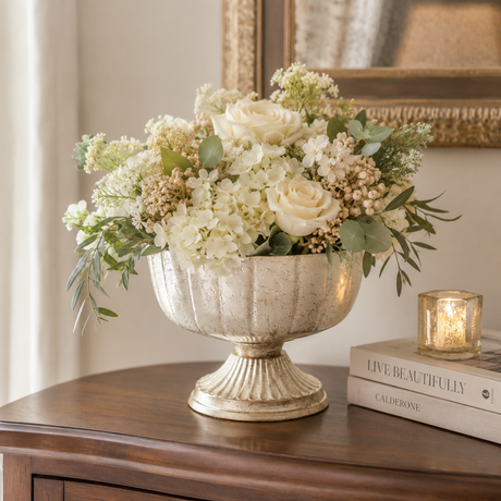 7.75" Champagne Metal Compote Bowl – Pedestal Floral Vase for Wedding Centerpieces & Home Decor-72010-61 Pioneer Imports