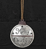 White Distressed Metal Merry Christmas Ornament-M32552 Impressive Enterprises, Inc.