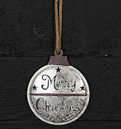 White Distressed Metal Merry Christmas Ornament-M32552 Impressive Enterprises, Inc.