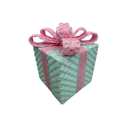 Mint/Pink Sequin Gift Box Decor with Velvet Bow | Christmas & Party Display-86355MIPK Liberty Floral