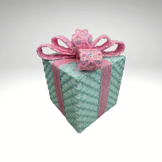 Mint/Pink Sequin Gift Box Decor with Velvet Bow | Christmas & Party Display-86355MIPK Liberty Floral
