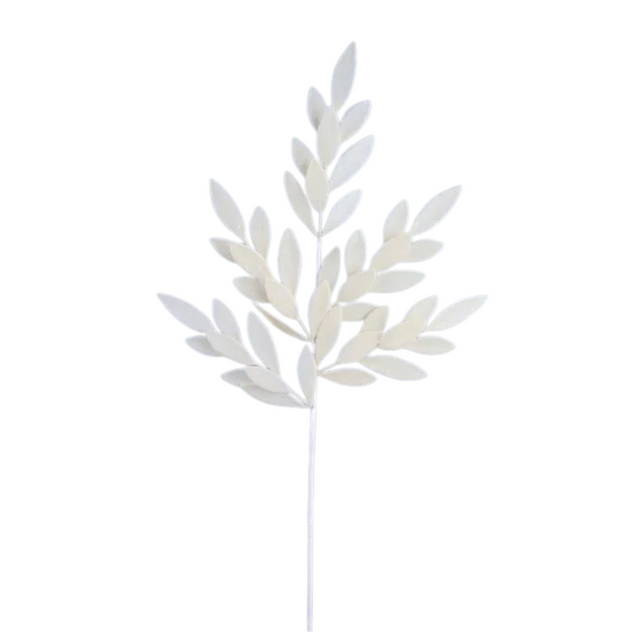 White Glitter Bay Leaf Spray – 32" Artificial Leaf Stem-XS235327 Craig Bachman