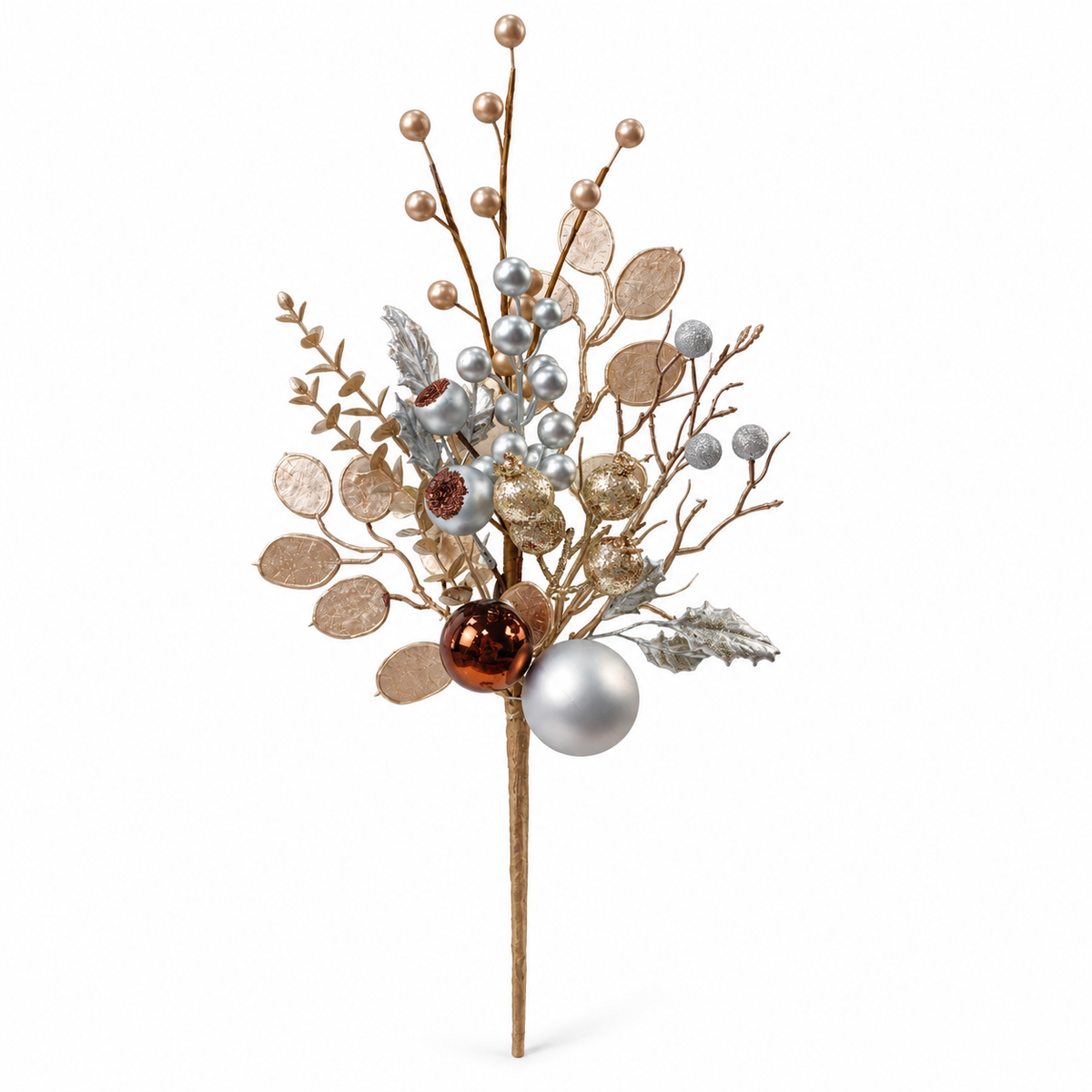 18" Champagne Gold & Silver Ornament Berry Spray-32279 Golden Bell