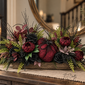 Gothic Glam Halloween Centerpiece | Burgundy and Black Rose Table Display TCT Crafts