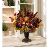 Designer Fall Arrangement in Ornate Compote — Ready-Made Artificial Centerpiece for Entryways, Buffets, and Commercial Spaces TCT Crafts