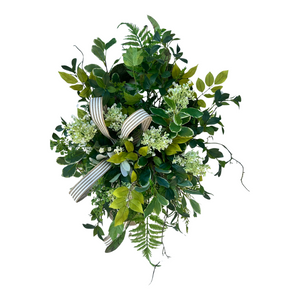Farmhouse Everyday Year Round Artificial Greenery Wreath - Moss Base with Tan/White Bow - 36x26" Home Wall Decor by TCT Crafts