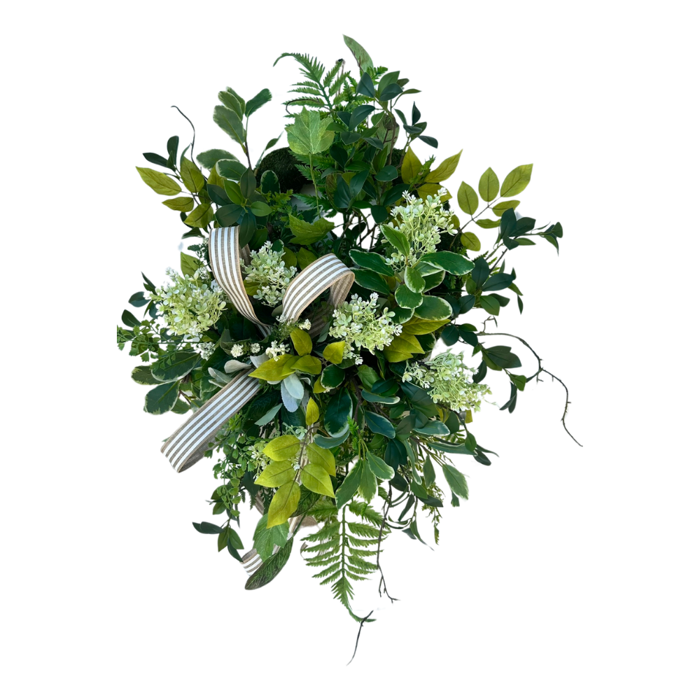 Farmhouse Everyday Year Round Artificial Greenery Wreath - Moss Base with Tan/White Bow - 36x26