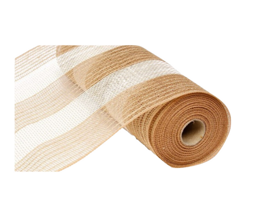 RY800348-10.5"x10yd Poly/Jute/Cotton Stripe Mesh Natural/White Craig Bachman