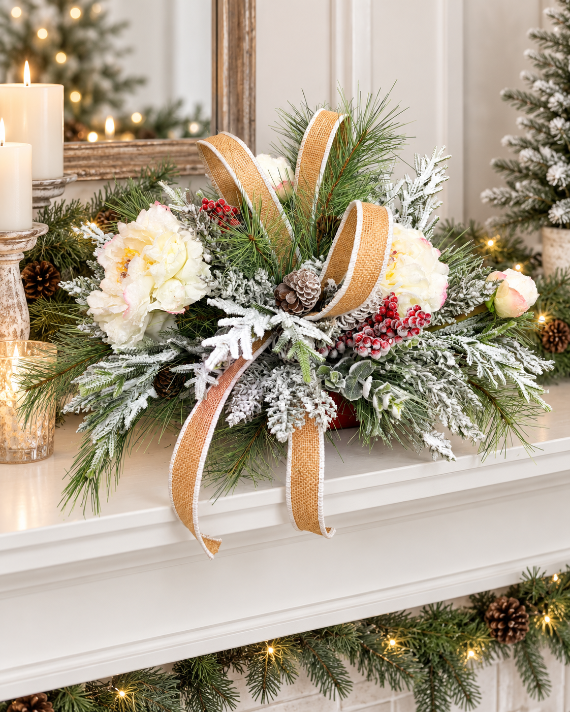 Rustic Glam Christmas Arrangement with Snowy Peonies & Burlap Ribbon TCT Crafts