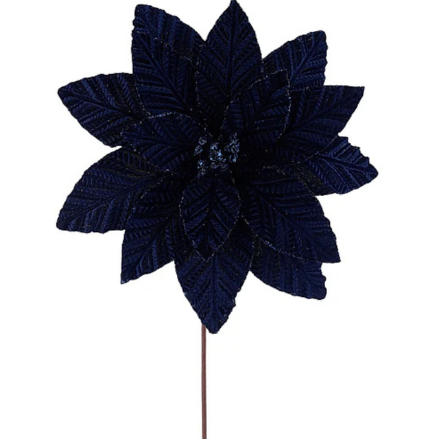 20.5" Navy Blue Embossed Velvet Poinsettia Stem-XS426519 Craig Bachman