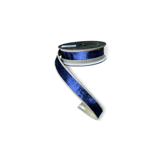 1"x10yd Farrisilk Navy Satin Velvet Wired Ribbon – Luxury Navy & Champagne Designer Ribbon-RK661-21 Farrisilk