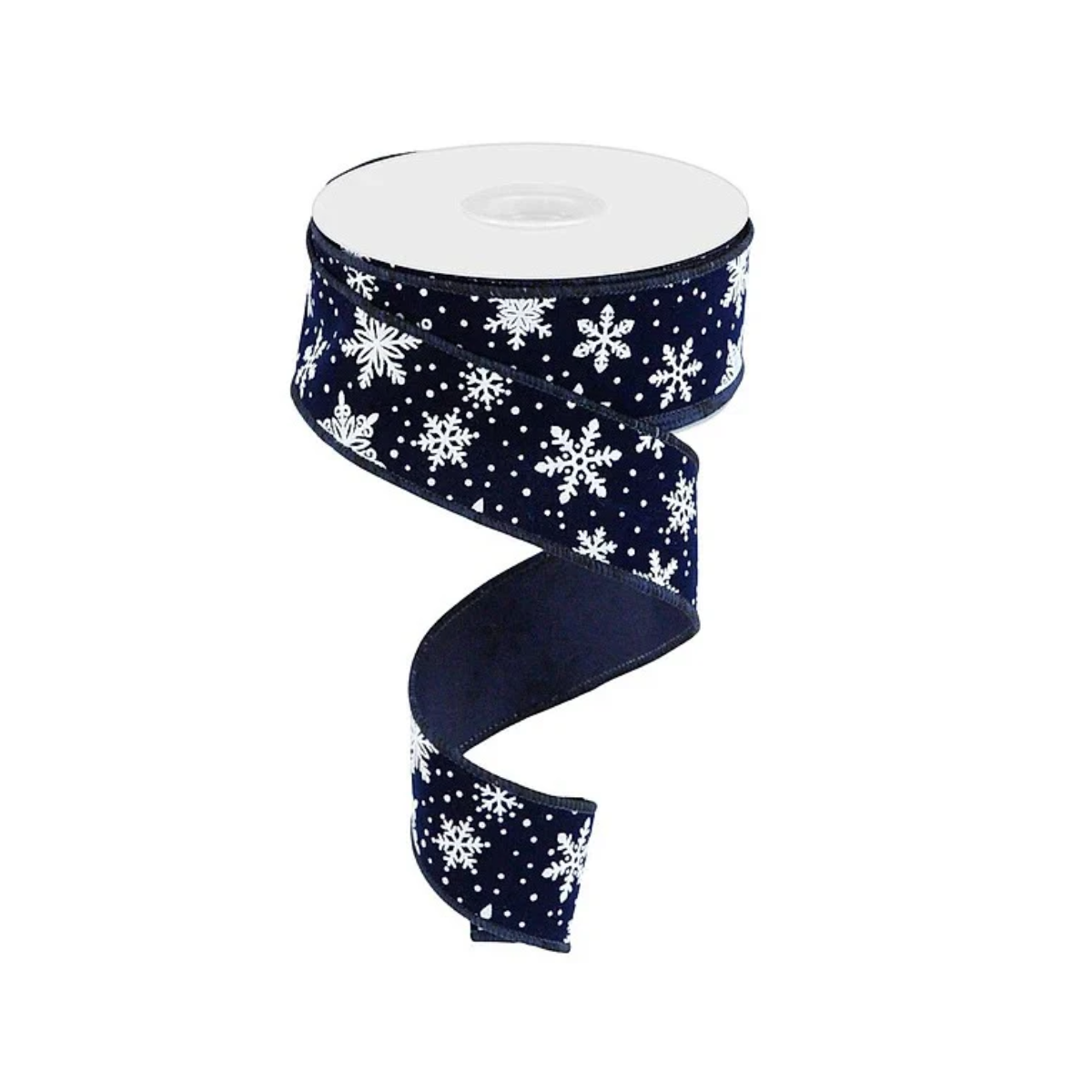 Navy Velvet Mini Snowflake Ribbon | Wired Winter Snowflake Ribbon | 1.5" x 10yd-RGC182919 Craig Bachman