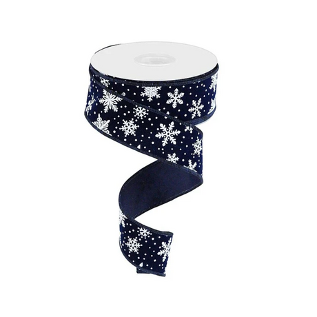 Navy Velvet Mini Snowflake Ribbon | Wired Winter Snowflake Ribbon | 1.5" x 10yd-RGC182919 Craig Bachman