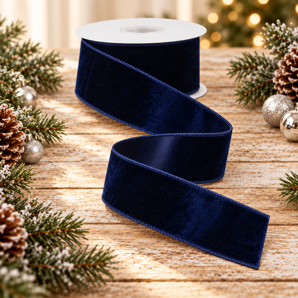 Navy Blue  Velvet Ribbon | Wired Christmas Velvet Ribbon | 2.5" x 10yd-RGE165919 Craig Bachman