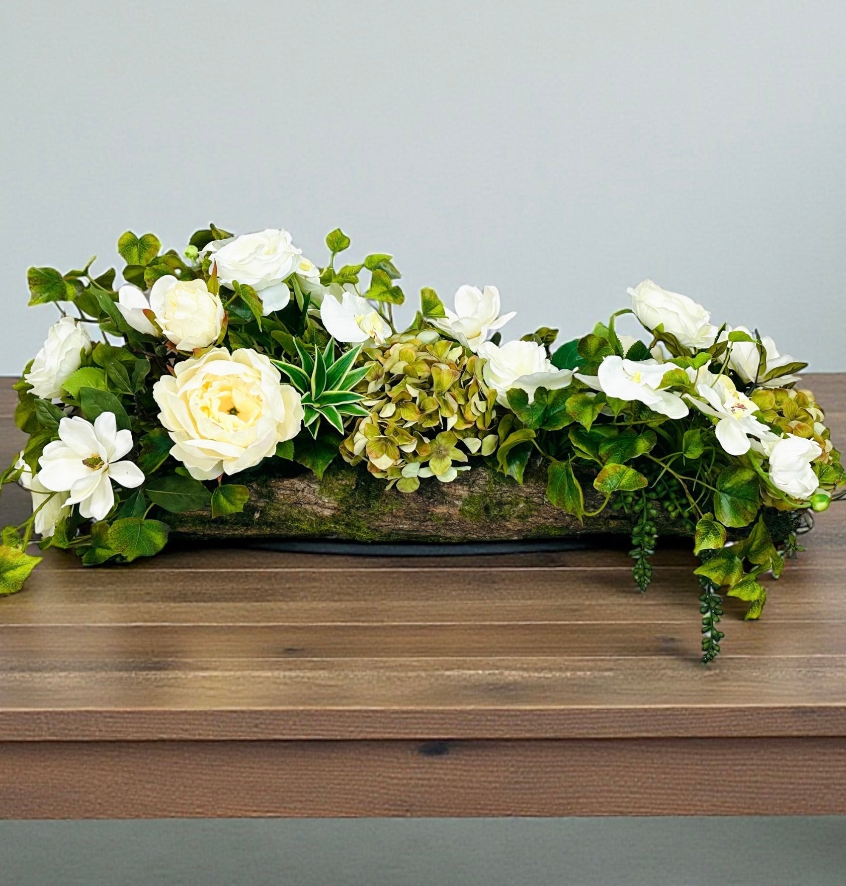 Organic Garden Floral Centerpiece in Bark Planter TCT Crafts