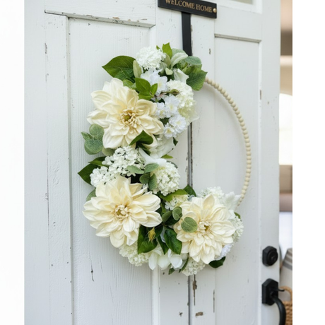Cream Dahlia & White Rose Hoop Wreath – Wedding & Event Decor TCT Crafts