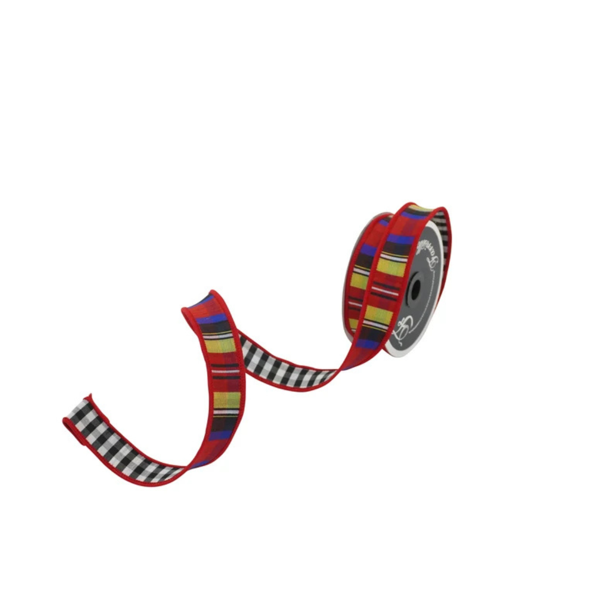 Farrisilk 1" Nutcracker Plaid Gingham Reversible Wired Ribbon Farrisilk