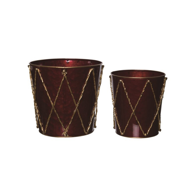Nutcracker Drum Nesting Container Set — Red Gold Christmas Tabletop Planters, Set of 2-TC02147 Transpac