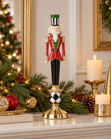 Harlequin Nutcracker Taper Candle Holder | Red Black White Green Resin Christmas Decor | 23.5"-56418B K & K Interiors