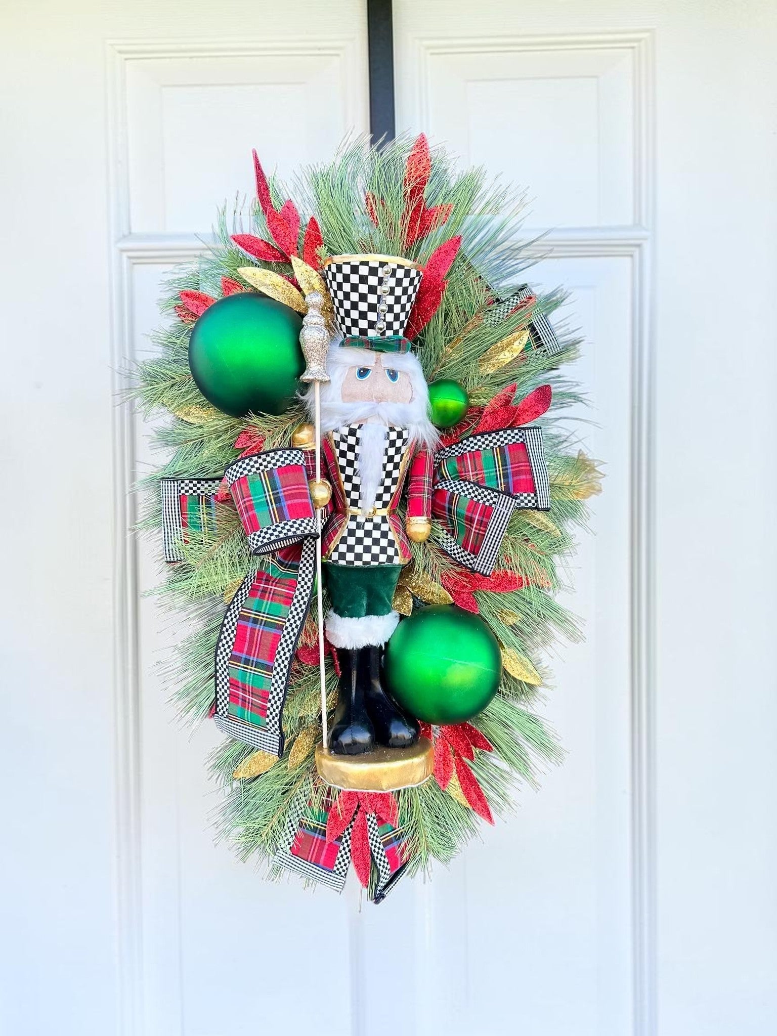 Deluxe Christmas Nutcracker Door Swag - 39" Holiday Front Door Decor with Foam Nutcracker, Flocked Pines, and Festive Ribbon-TCT1703 TCT Crafts