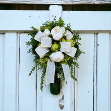 Load image into Gallery viewer, Cream/Green Floral Cross Door Hanger-TCT1479