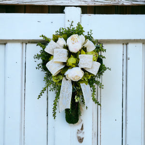 Cream/Green Floral Cross Door Hanger-TCT1479