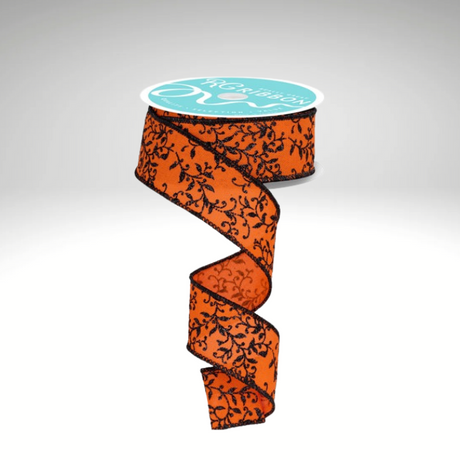 Halloween Ribbon Orange & Black | 1.5"x10yd Glitter Vine Wired Craft Trim-RGF1314P2 Craig Bachman