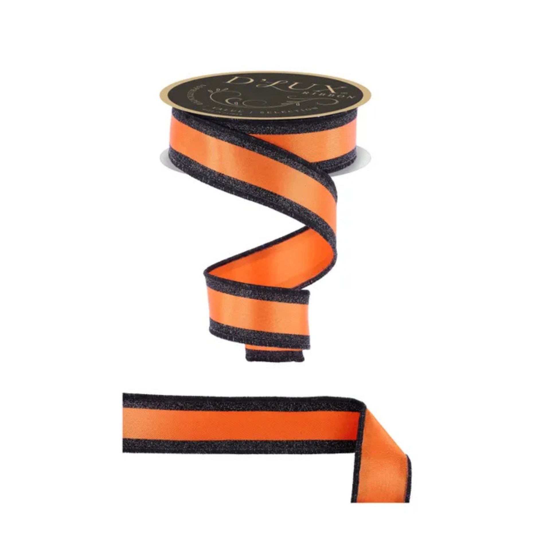 D'Lux Orange Black Glitter Stripe Wired Ribbon for Halloween Wreaths Craig Bachman